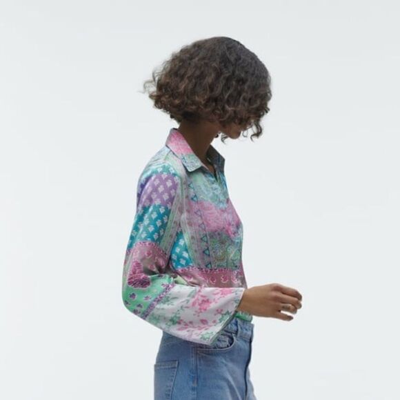 ZARA PATCHWORK PRINTED SHIRT MULTICOLORED - Picture 4 of 9